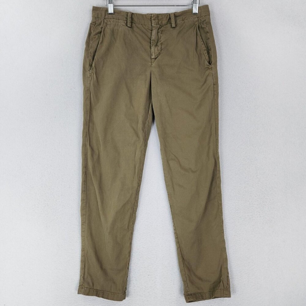 Vince Pants Womens 25 Green Cotton Tapered Leg Flat Front Ankle Casual Classic